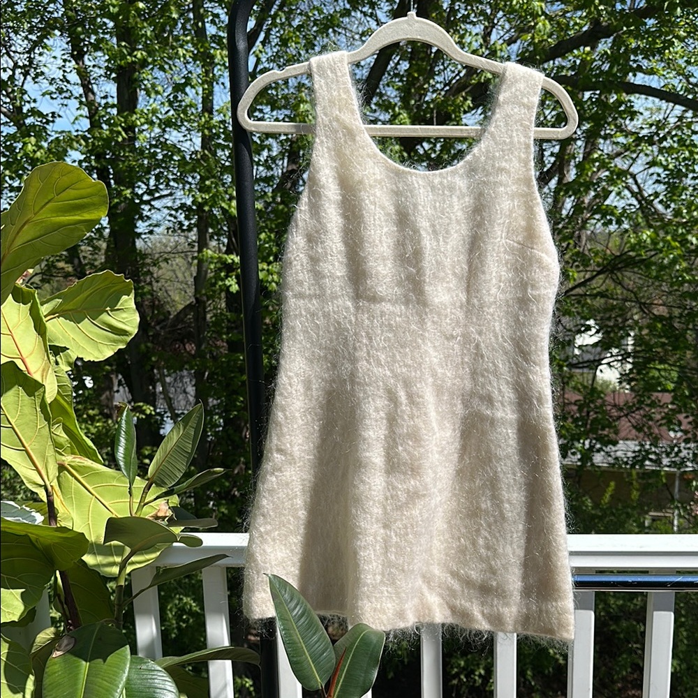 Vintage Fuzzy Cream Sleeveless Dress